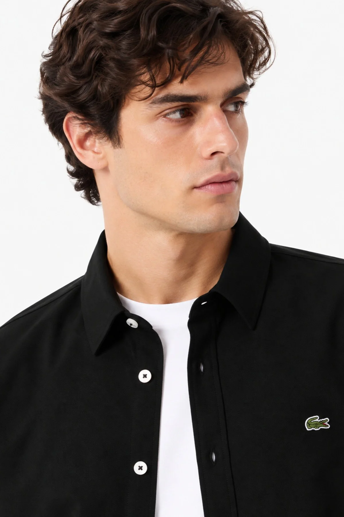 Lacoste Mens Slim Fit White Cotton Shirt Dar Kesim Organik Pamuklu Pike Erkek Gömlek Beyaz