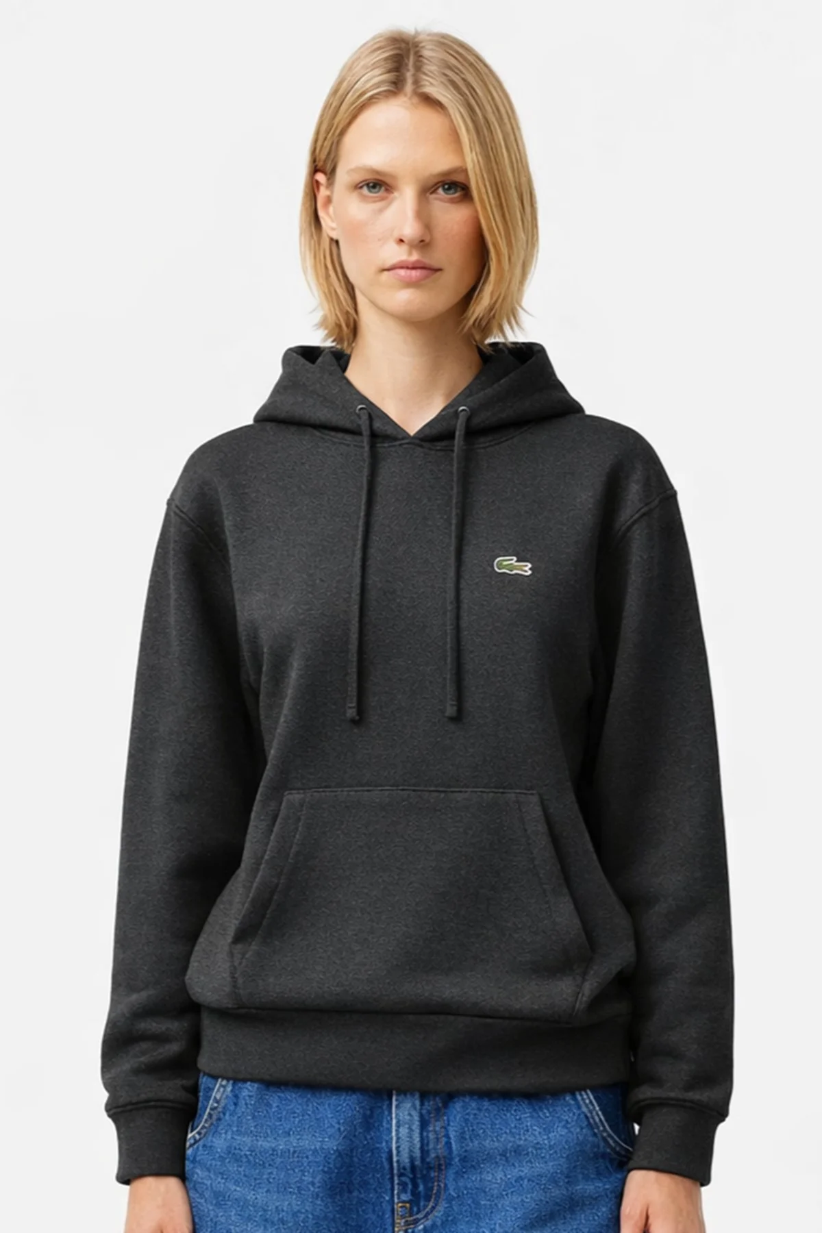 Lacoste Relaxed Fit Kapüşonlu Organik Pamuk Polyester Kadın Sweatshirt Siyah