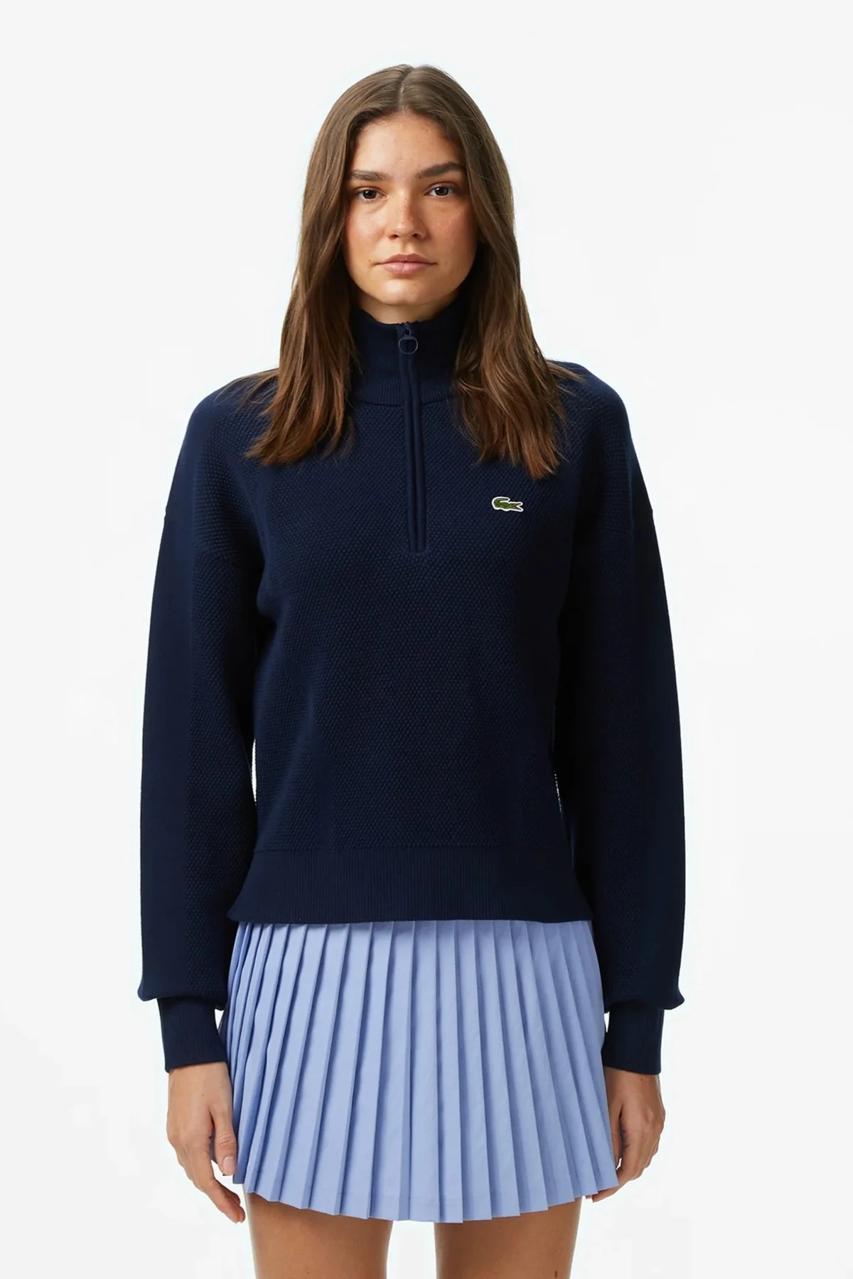 Lacoste Relaxed Fit Uzun Kollu Yarım Fermuarlı Kadın Triko Kazak Lacivert Fiyatı, Yorumları ve Özellikleri