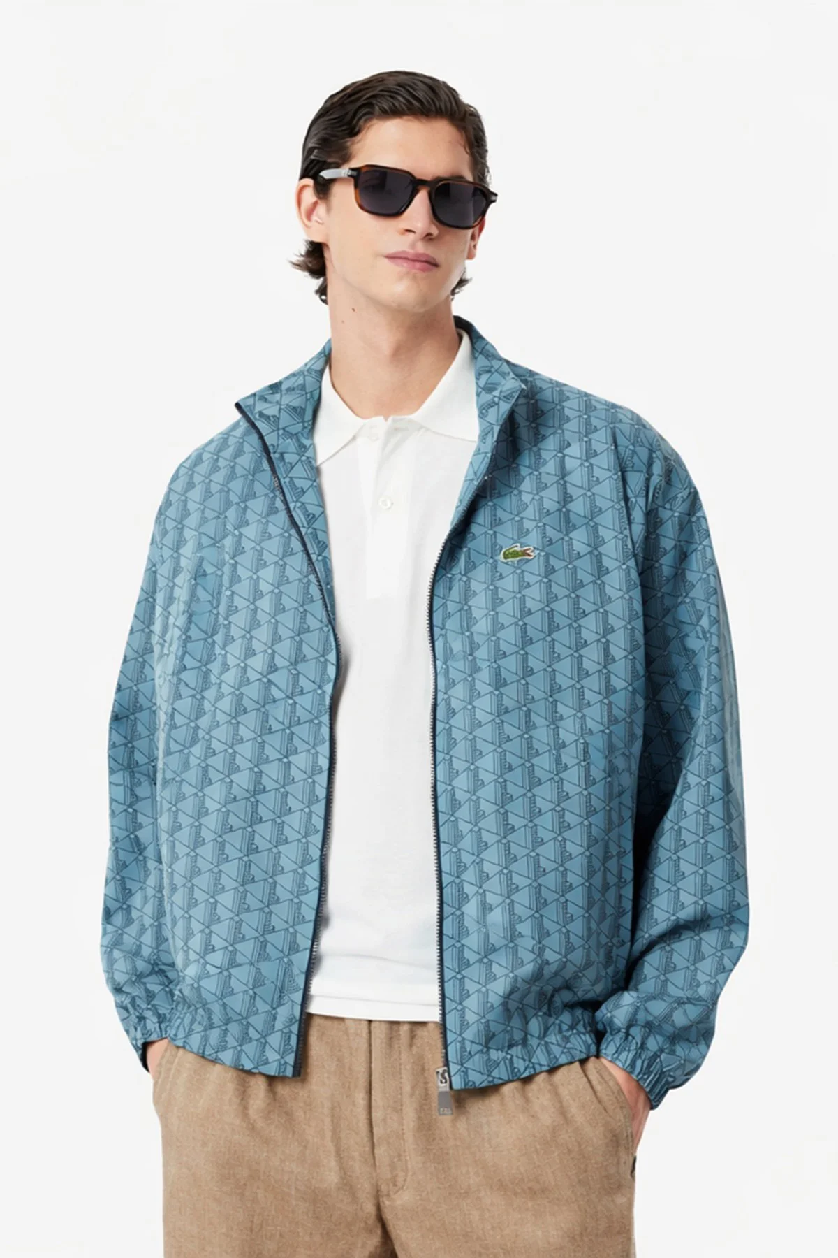 Lacoste Relaxed Fit Monogram Jacket Classic Fit Dik Yaka Logolu Sweatshirt Ceket Mavi