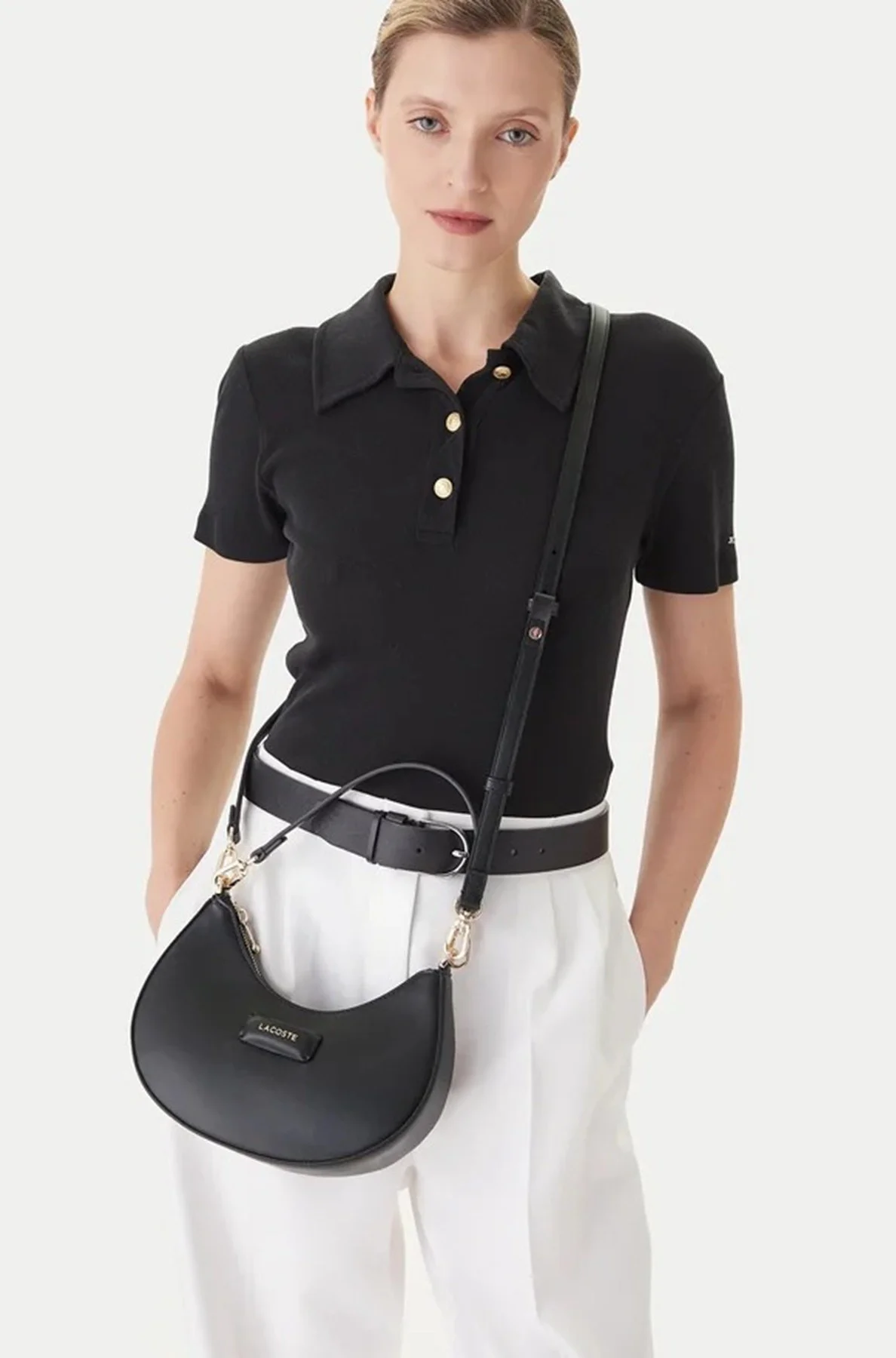 Lacoste Women's Casual Handbag Black 24*19*7 CM Ayarlanabilir Askılı Kadın Omuz Çantası Siyah