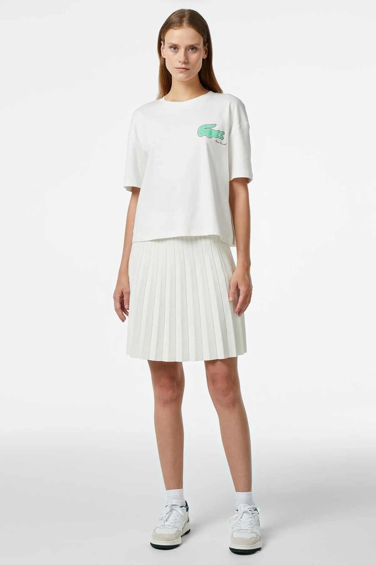 Lacoste Women's Flare Fit Skirt Pileli Kadın Etek Beyaz