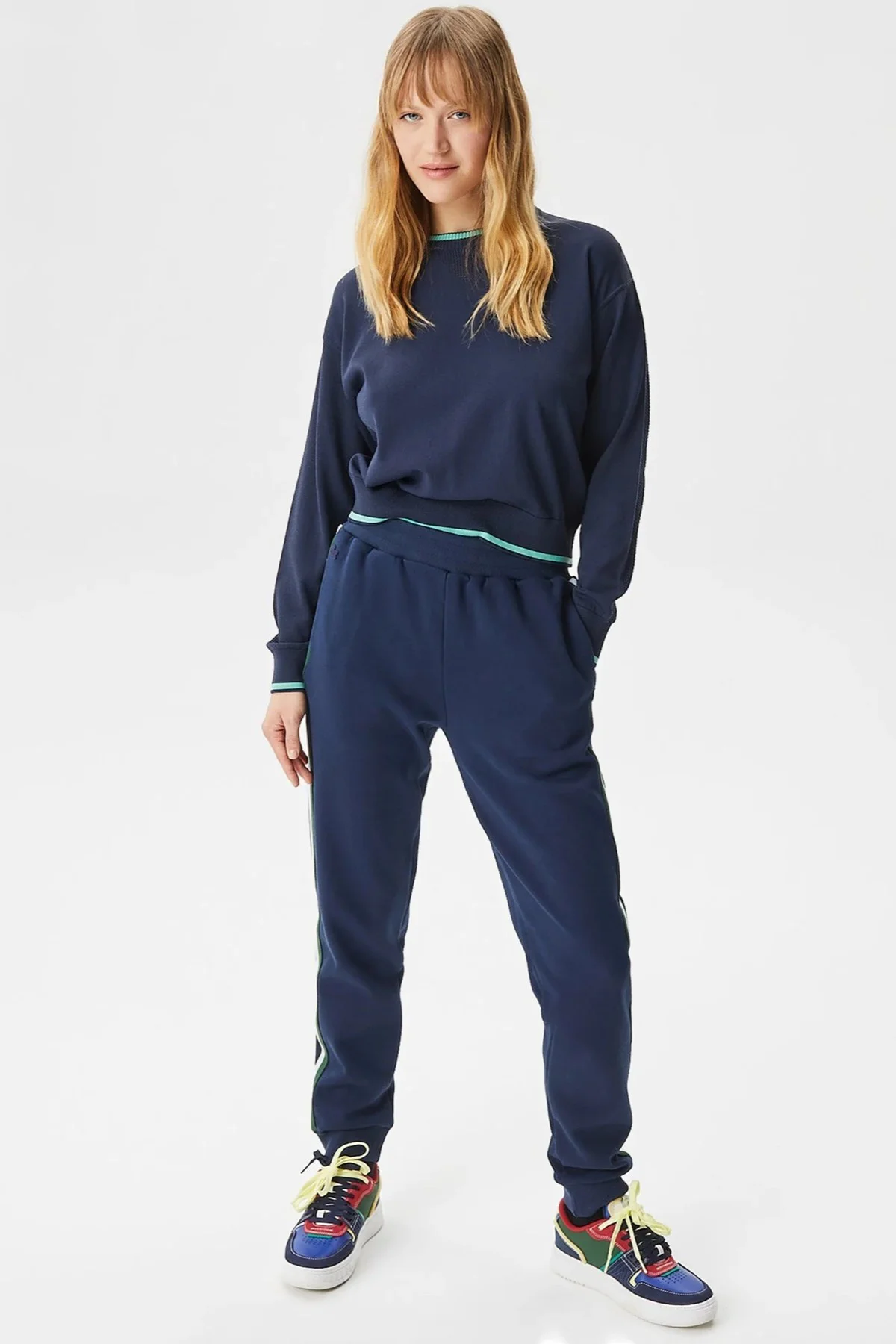 Lacoste Women's Joggers Slim Fit Renk Bloklu Organik Pamuk Kadın Eşofman Altı Lacivert