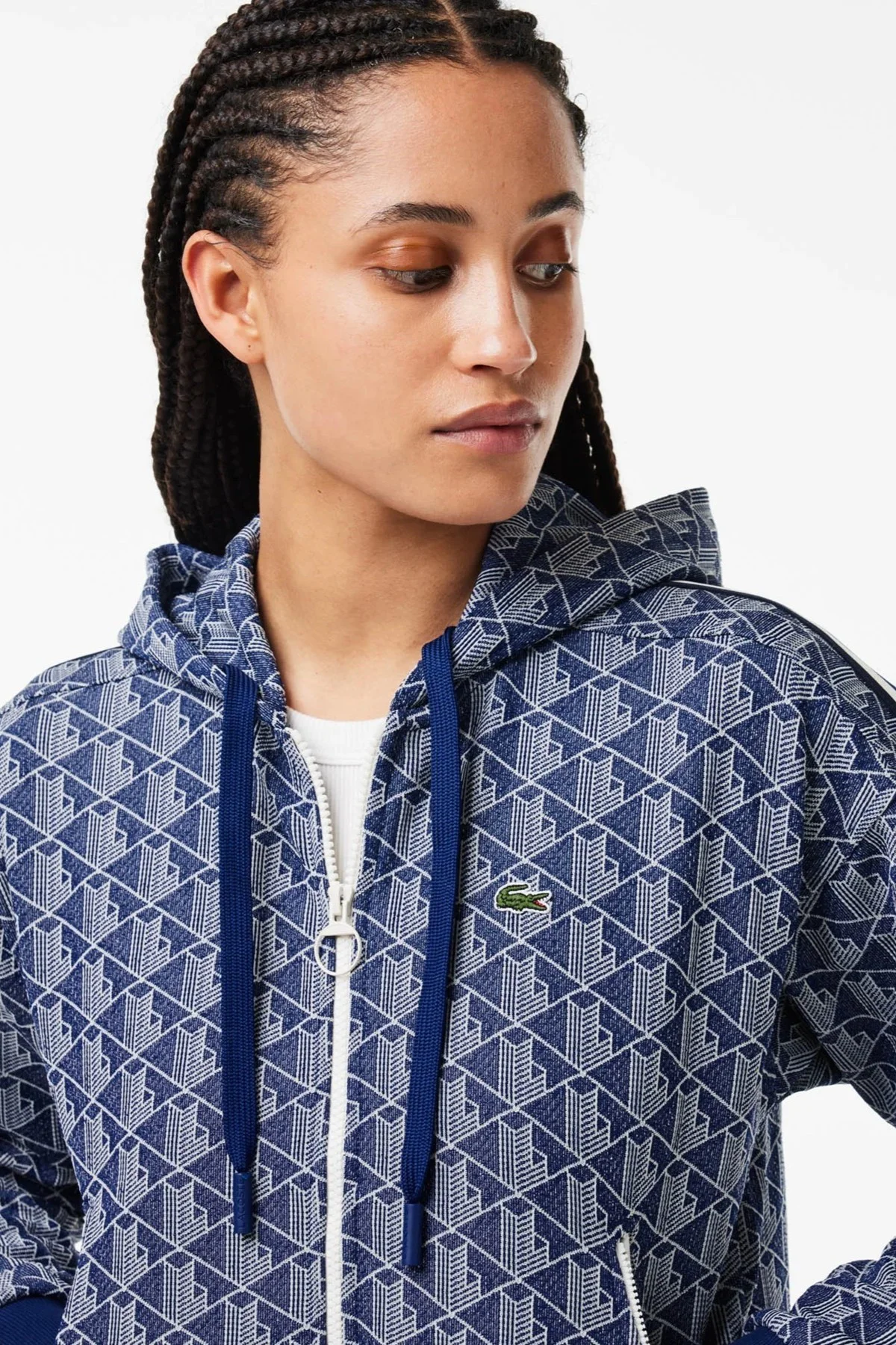 Lacoste Womens Regular Fit Monogram Sweatshirt Kapüşonlu Kadın Sweatshirt Mavi