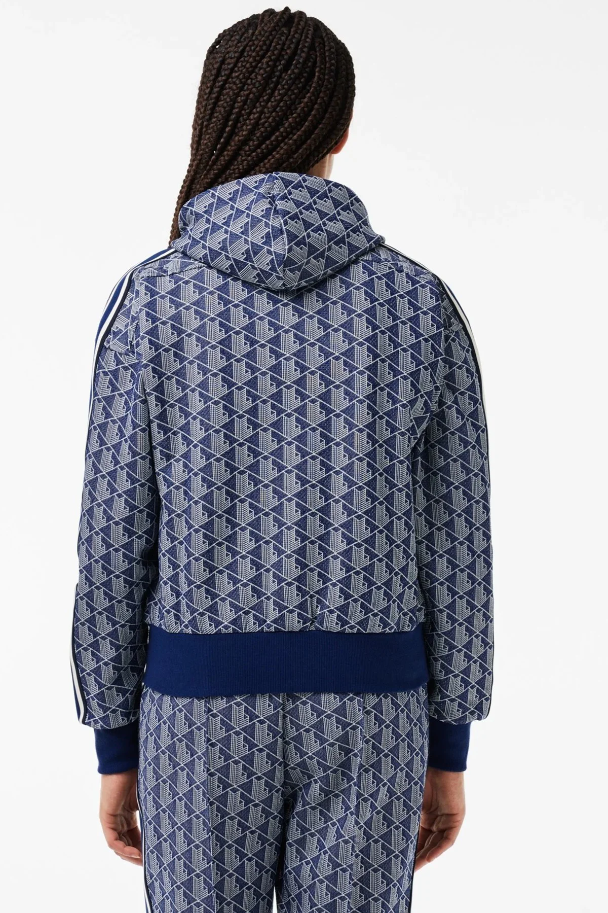 Lacoste Womens Regular Fit Monogram Sweatshirt Kapüşonlu Kadın Sweatshirt Mavi