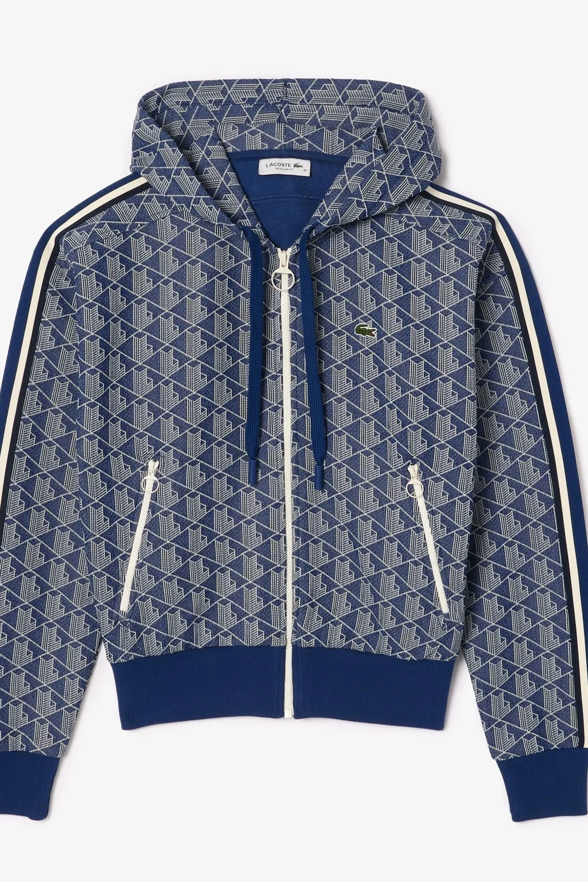 Lacoste Womens Regular Fit Monogram Sweatshirt Kapüşonlu Kadın Sweatshirt Mavi