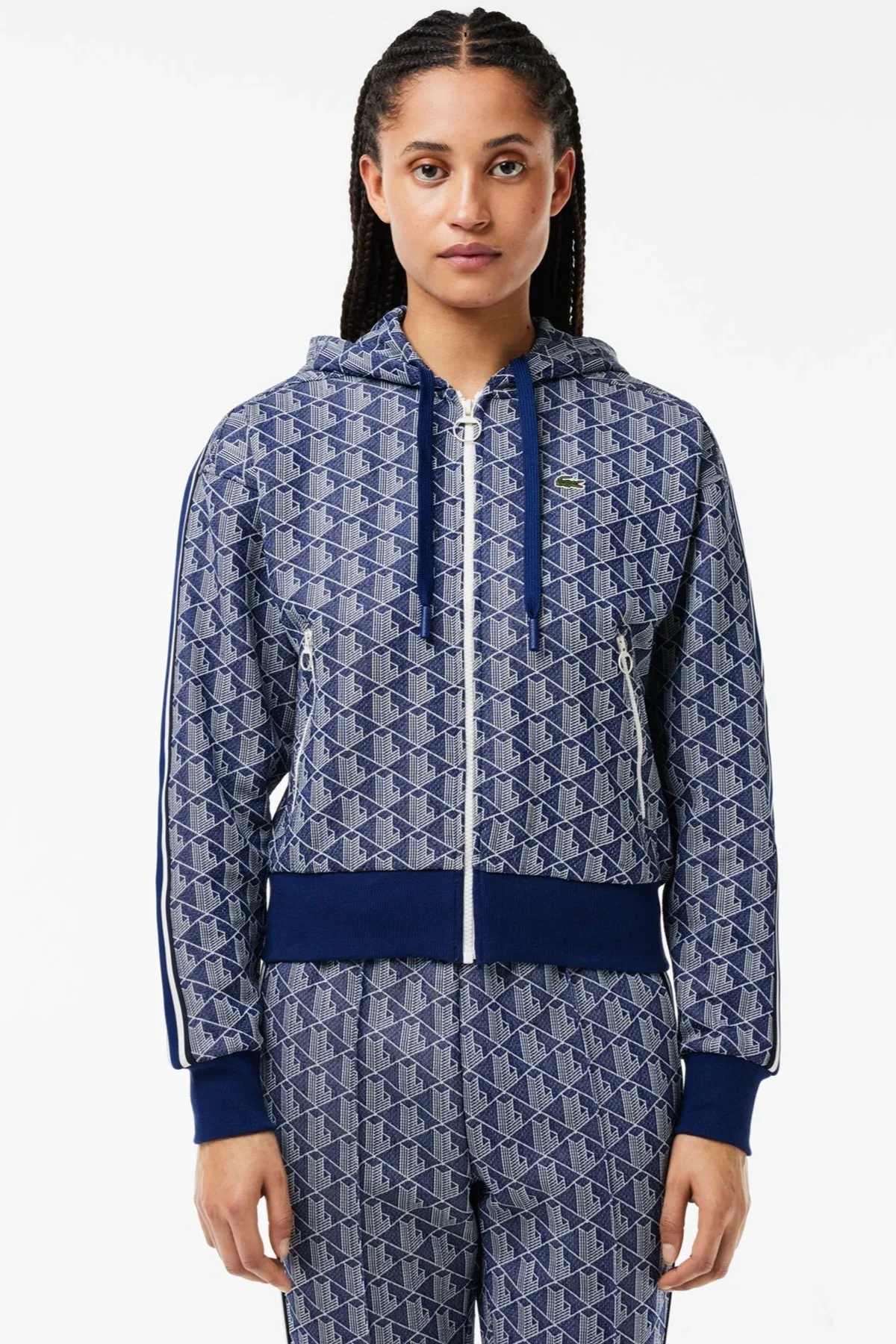 Lacoste Womens Regular Fit Monogram Sweatshirt Kapüşonlu Kadın Sweatshirt Mavi
