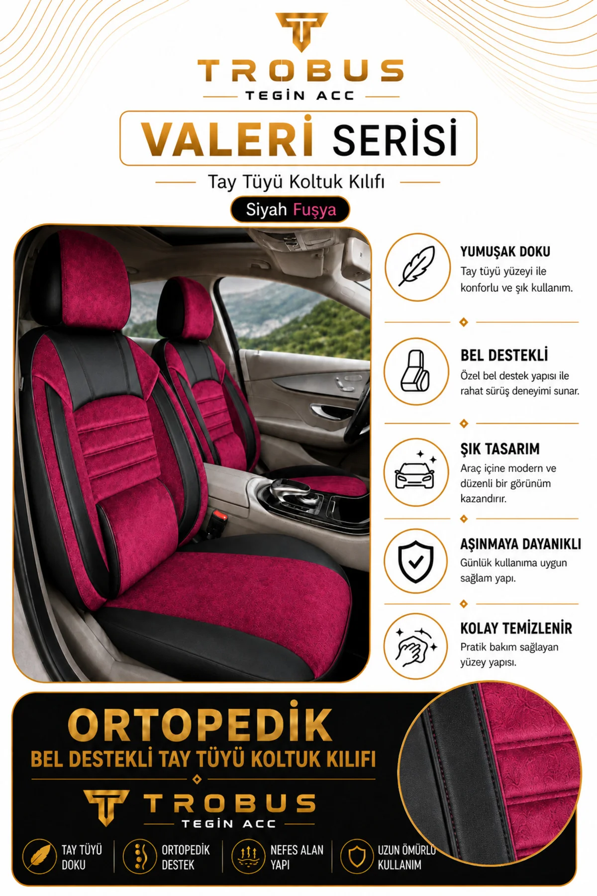 Lada Kalina 2007-2013 Uyumlu Valeria Serisi Bordo Siyah Bel Destekli Tay Tüyü Koltuk Kılıfı Fiyatı, Yorumları ve Özellikleri