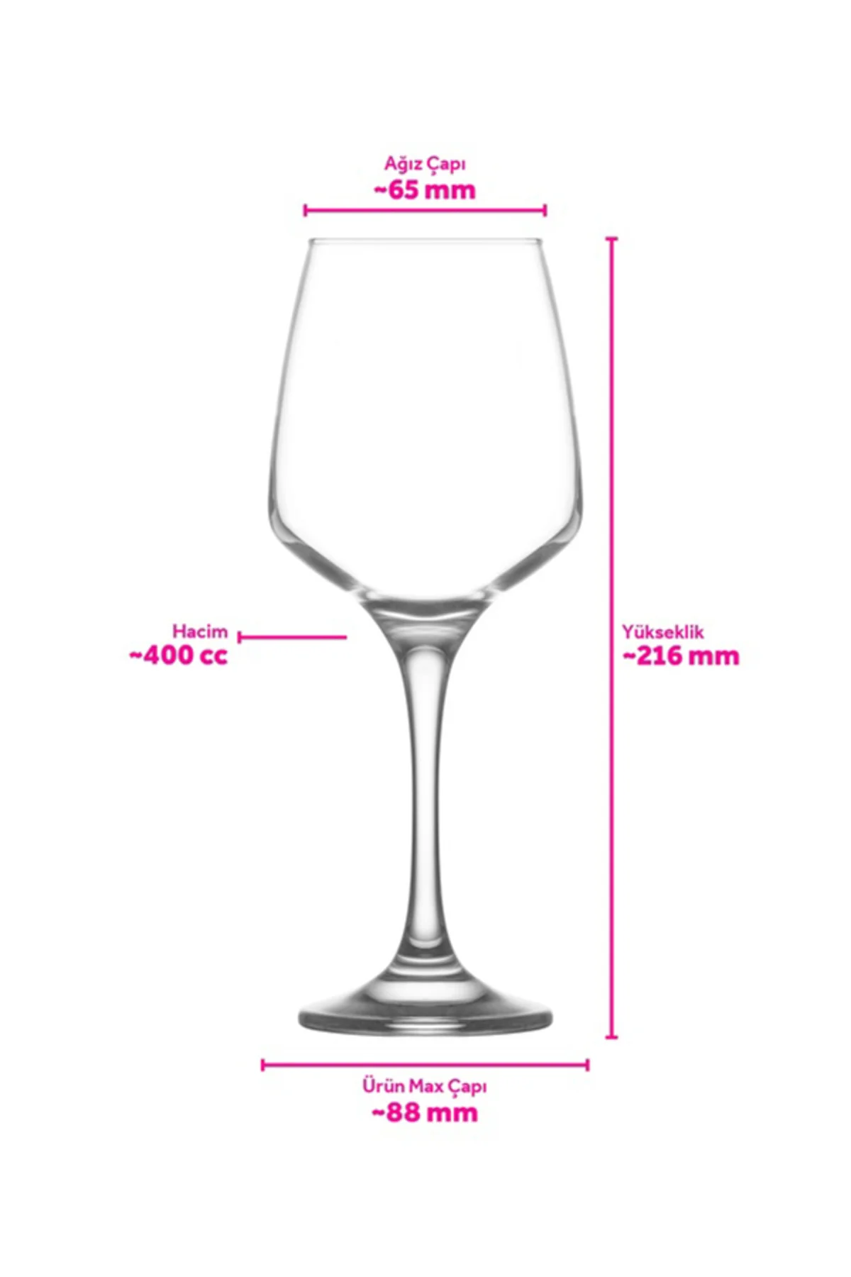 Lal Cam Goblet 6'lı 400 ml Ayaklı (Şarap Kadehi, Kokteyl Bardağı)