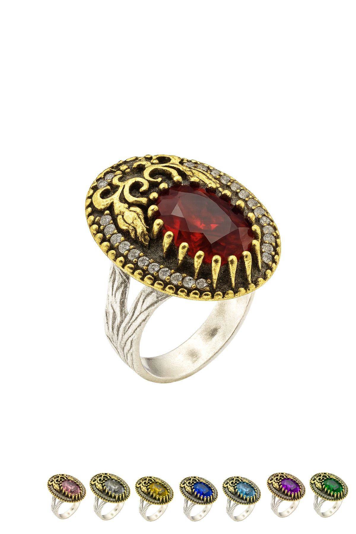 Lale Motifli Oval Zirkon Taşlı Renk Seçenekli Otantik Ayarlanabil