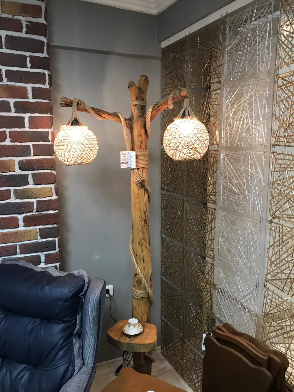 Lambader 12658 sarmaşık 2li Avize HORON Doğal  Kuru Zeytin veya ç