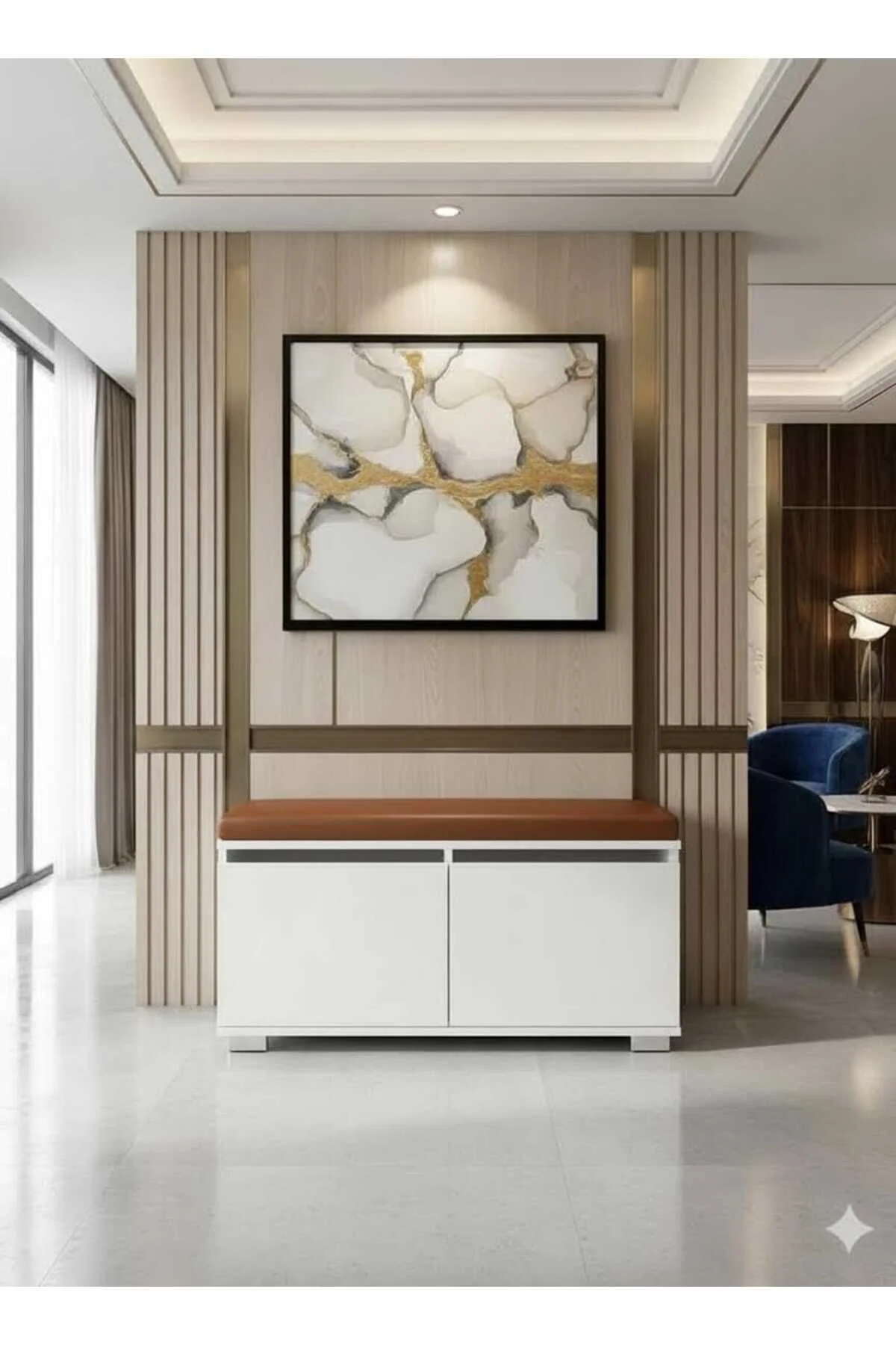 LAMBRATE 80 cm Minderli Oturaklı Ayakkabılık 2 Kapaklı Beyaz Ayak