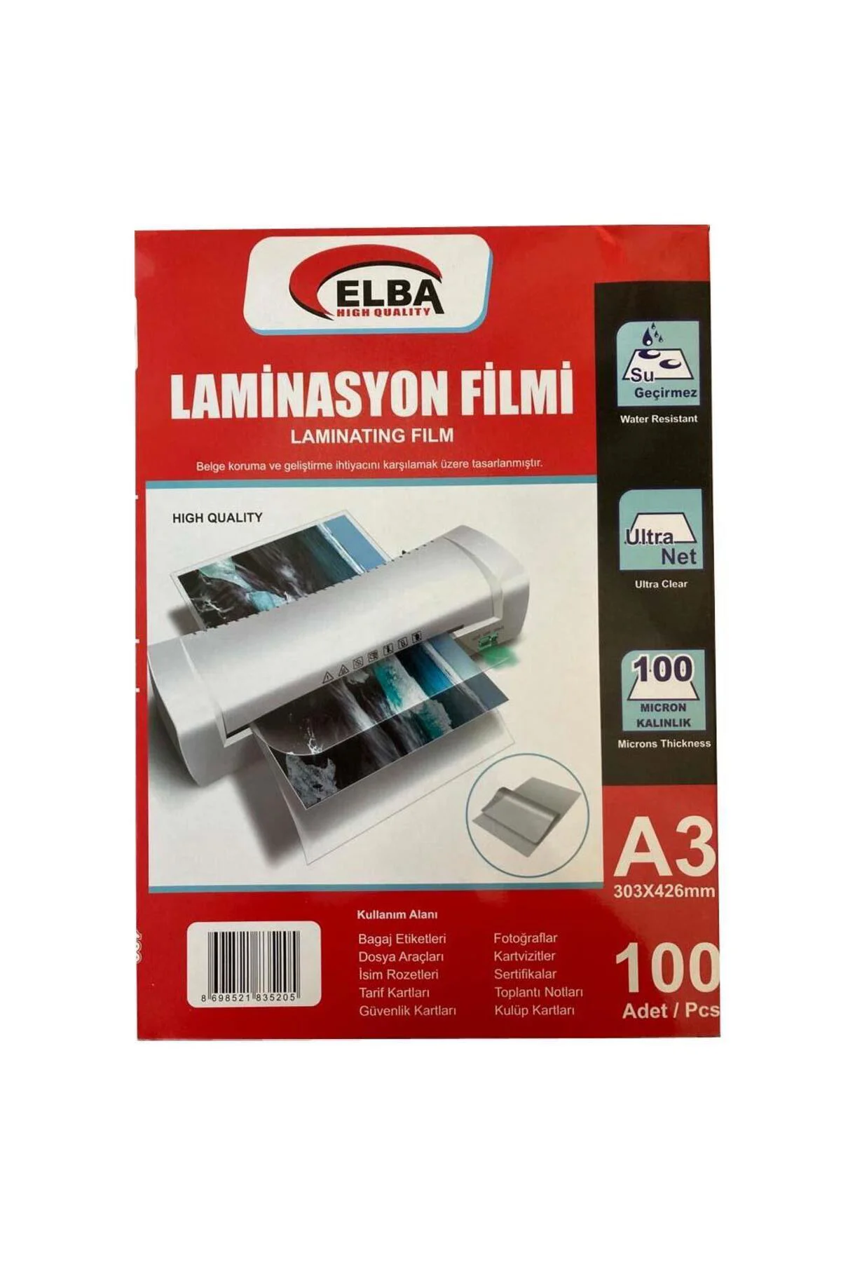 Laminasyon Filmi A3 100 Mikron 100 Lü 303 X 426 Mm Laminasyon Fil