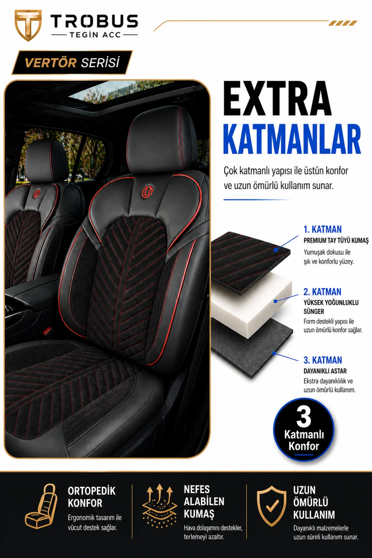 Land Rover Range Rover 2015 ve Sonrası Uyumlu Süvari Serisi Tay Tüyü Siyah Kırmızı Premium Koltuk