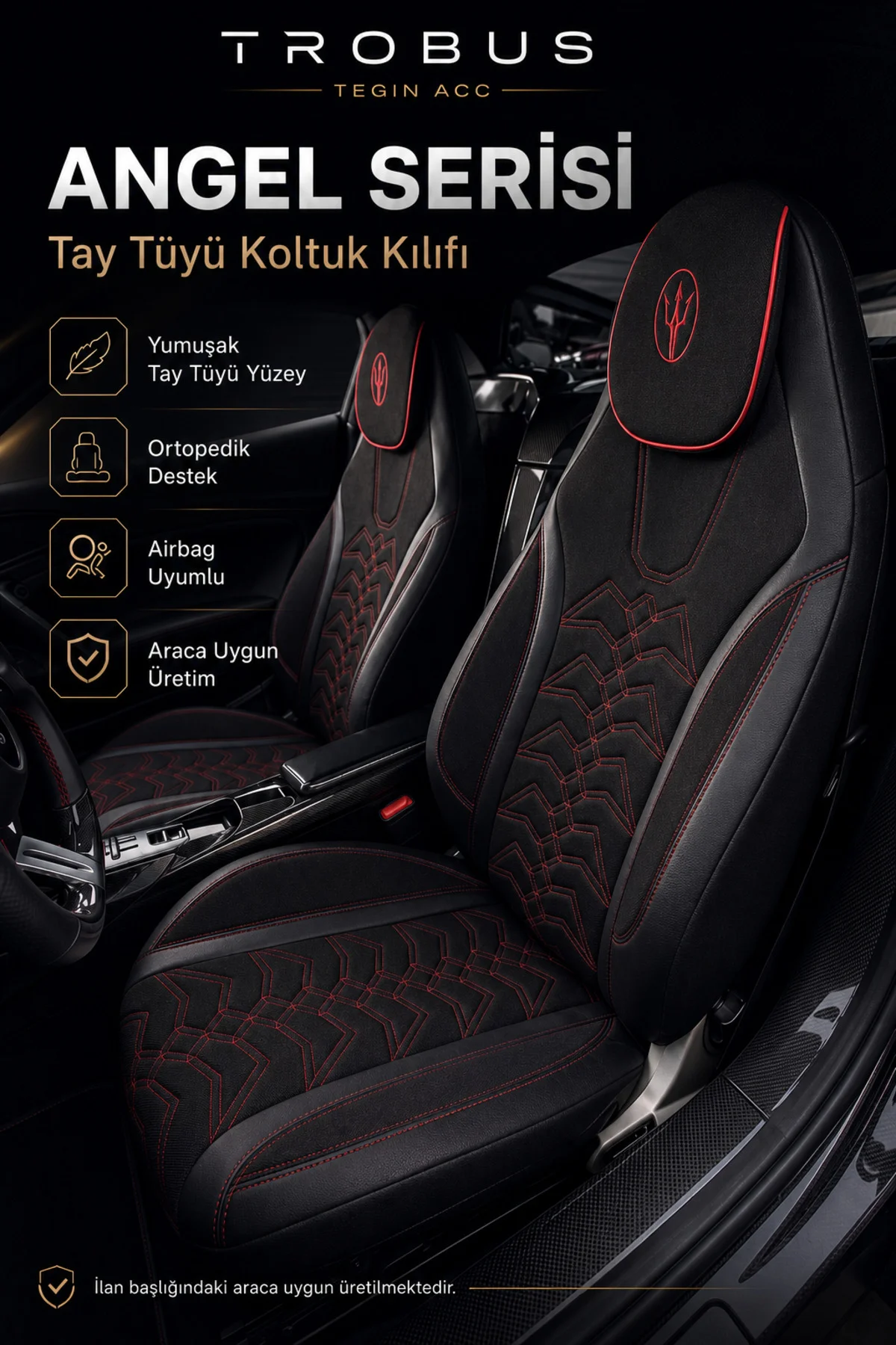 Land Rover Range Rover 2015 ve Sonrası Uyumlu Angel Serisi Tay Tüyü Koltuk Kılıfı Siyah Kırmızı Fiyatı, Yorumları ve Özellikleri