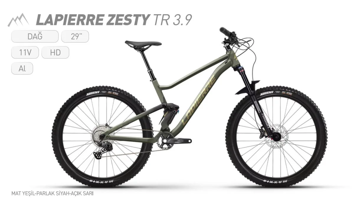 Lapierre ZESTY TR 3.9 FS Dağ Bisikleti 1x11V Mat Yeşil-parlak siy Lapierre ZESTY TR 3.9 FS Dağ Bisikleti 1x11V Mat Yeşil-parlak siy