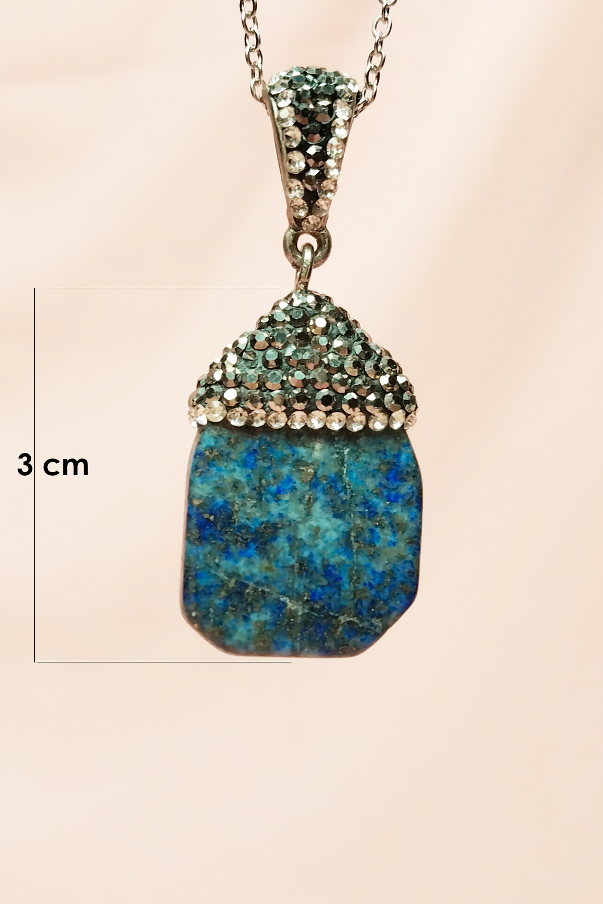 Lapis Doğal Taşı Zincirli El Yapımı Kolye Uç: 3 cm Zincir: 20 cm 