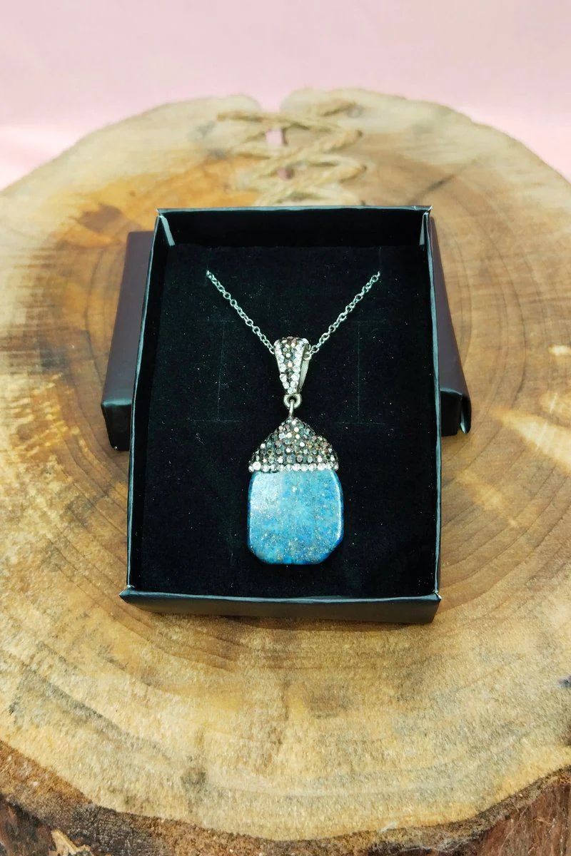 Lapis Doğal Taşı El Yapımı Kolye - 20 cm Zincir, 3 cm Uç, Hediye Kutulu Fiyatı, Yorumları ve Özellikleri