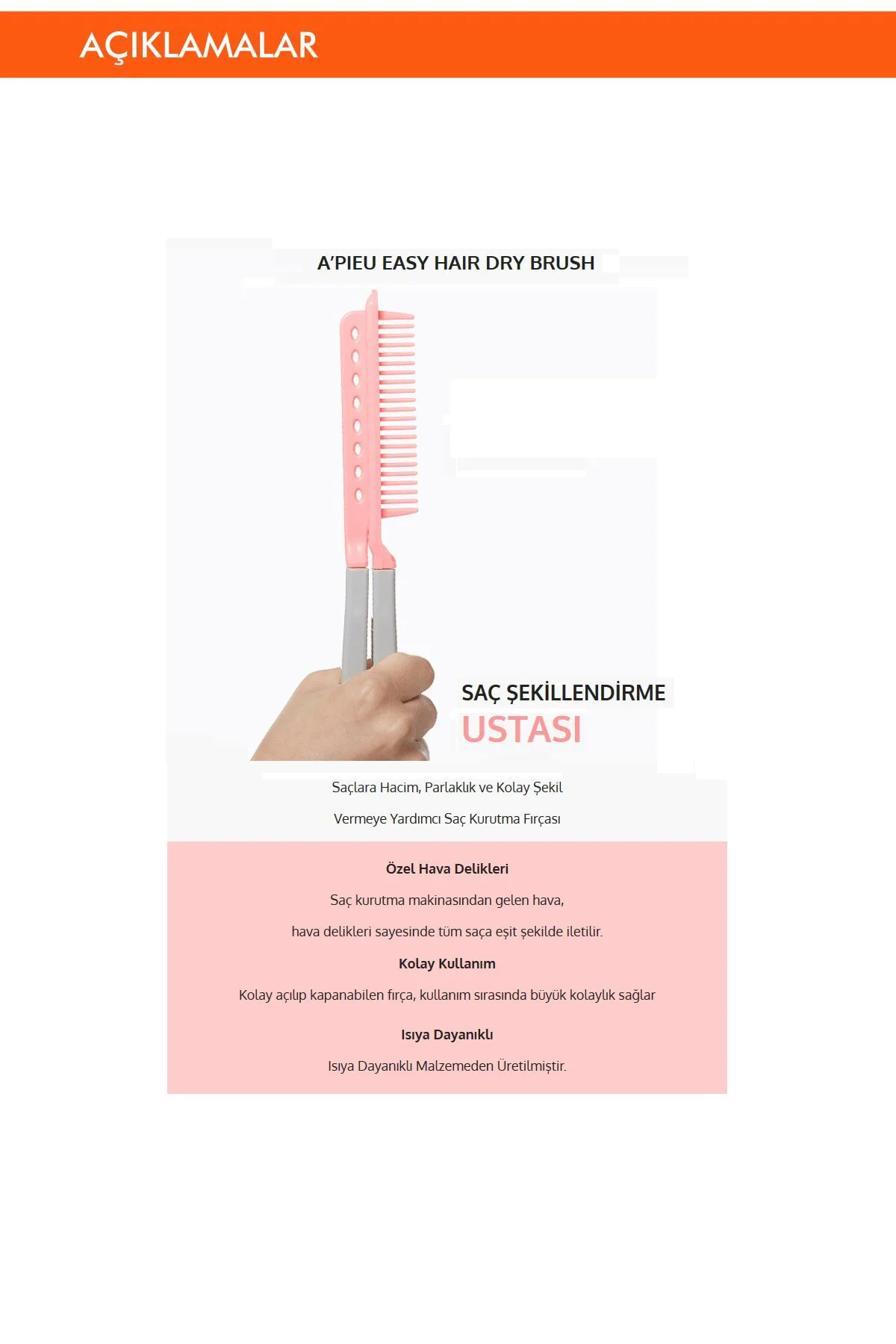 lara Kolay Şekil Veren  Kurutma Fırçası APIEU Easy Hair Dry Brush