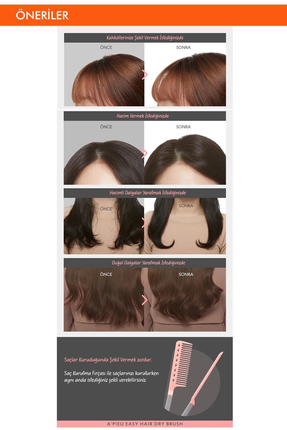 lara Kolay Şekil Veren  Kurutma Fırçası APIEU Easy Hair Dry Brush