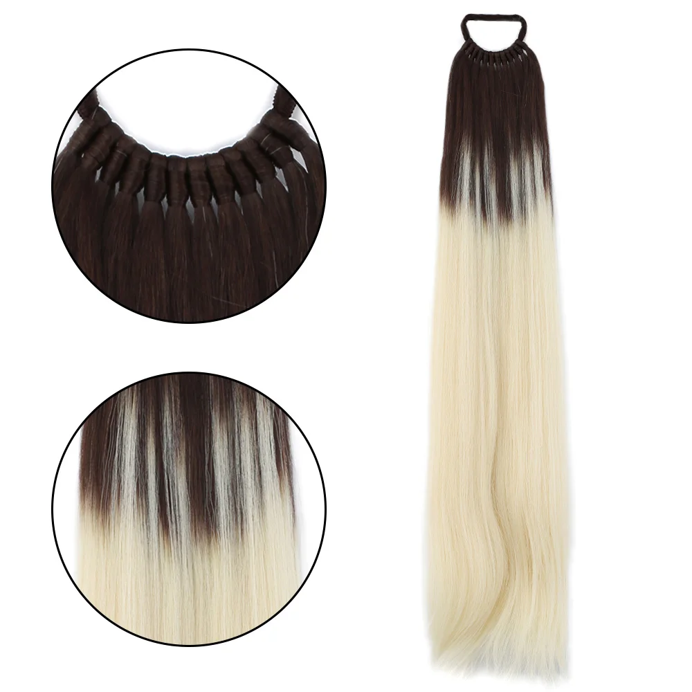 Lastik Tokalı At Kuyruğu Düz / Kumral / Platin Ombre