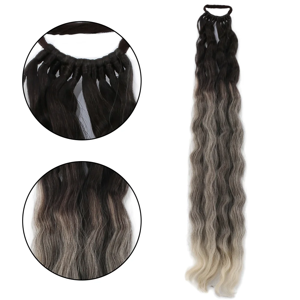 Lastik Tokalı At Kuyruğu Kabarık Afro Daalı / Kumral / Beyaz Platin Ombre