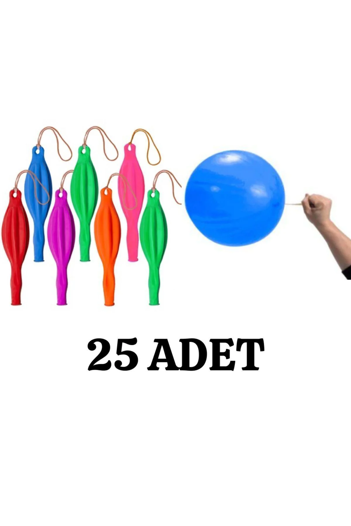 Lastikli Balon 25'li Punch Balon Zıpzıp İpli Balon Atom Balon Pan