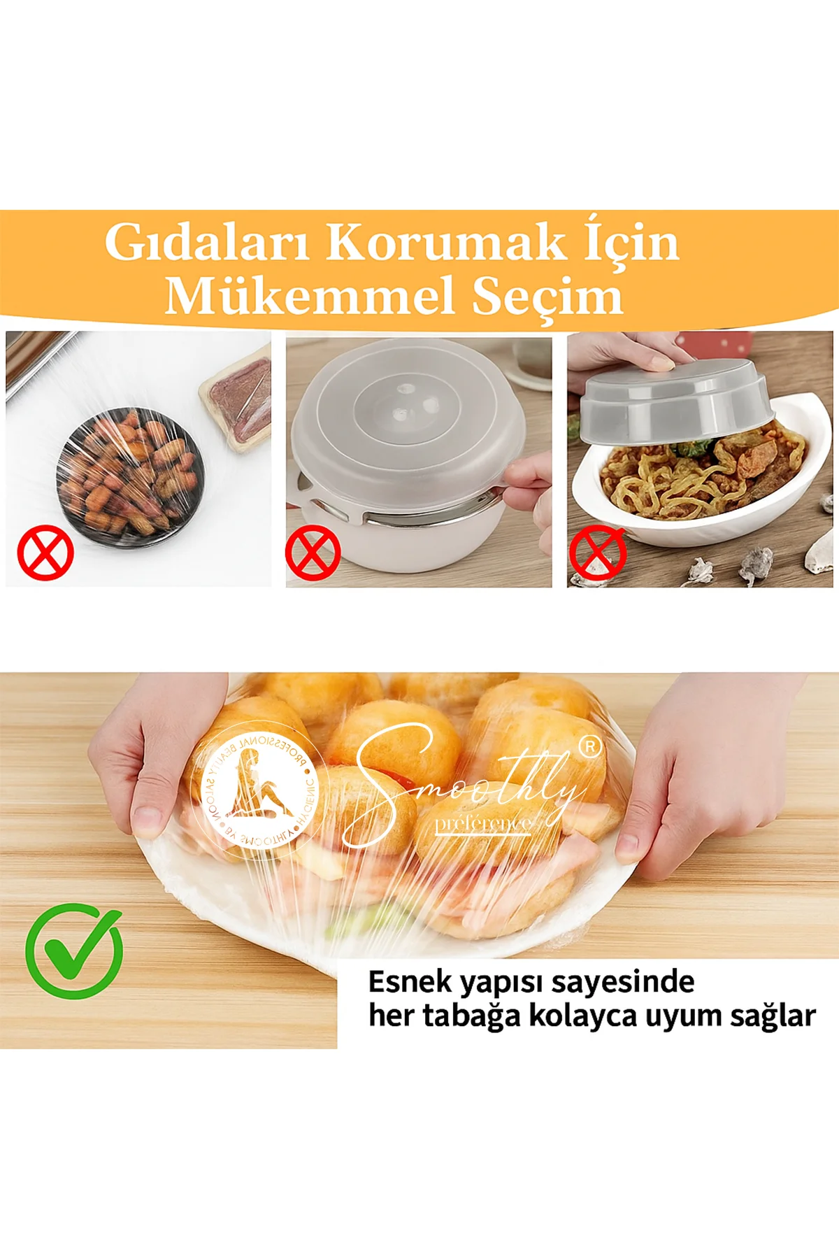 Lastikli Buzdolabı Poşeti 100 Adet - Kullan At Gıda Bonesi Strech Kapak -Tabak Bonesi