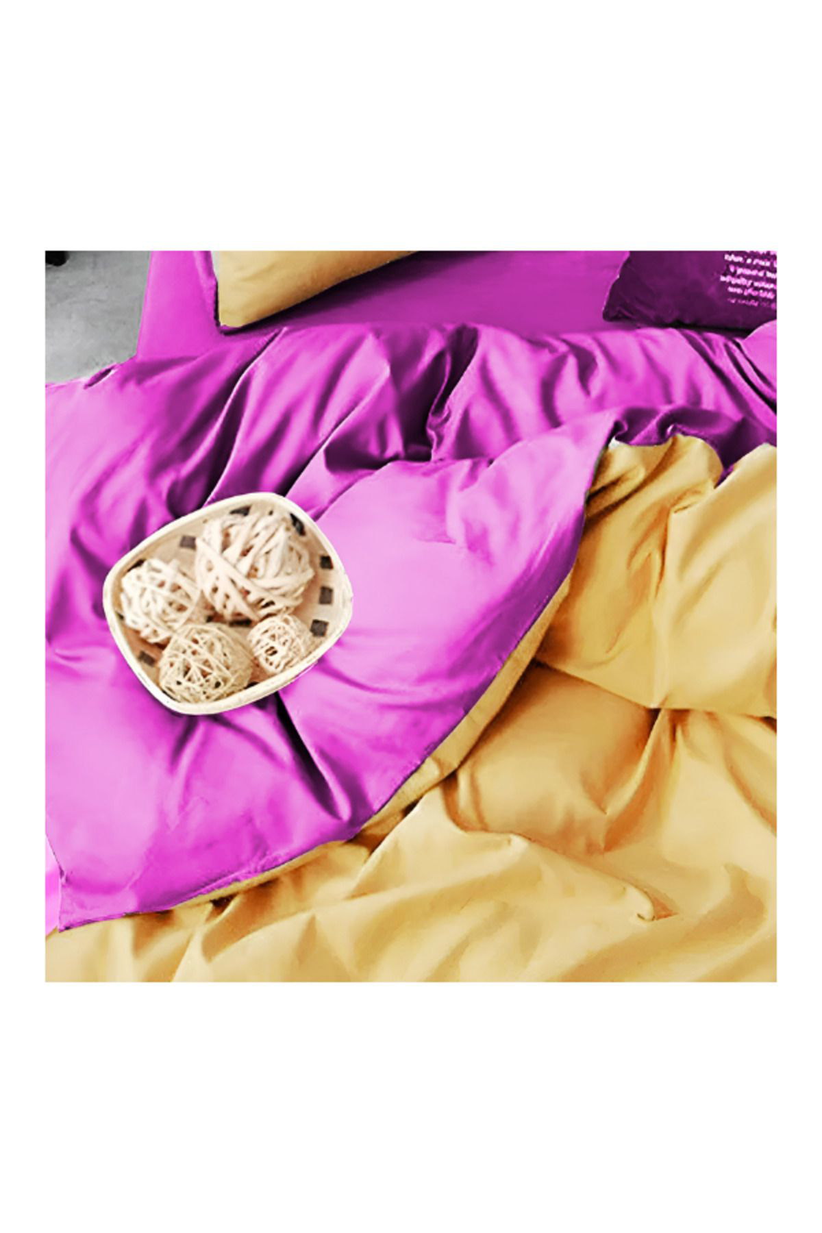 Beautiful Bird Lastikli Çarşaflı Nevresim Takımı Tek Kişilik Sarı - Lila