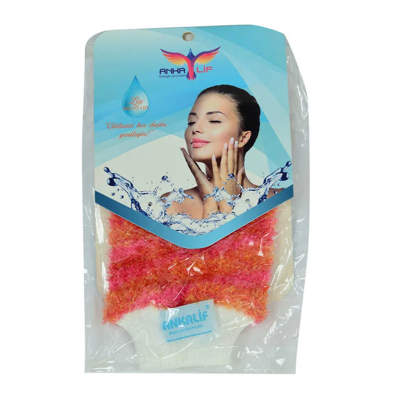 Lastikli El Geçmeli Yumuşak Eldiven Banyo Lifi Pembe-Tcu 20x10 Cm