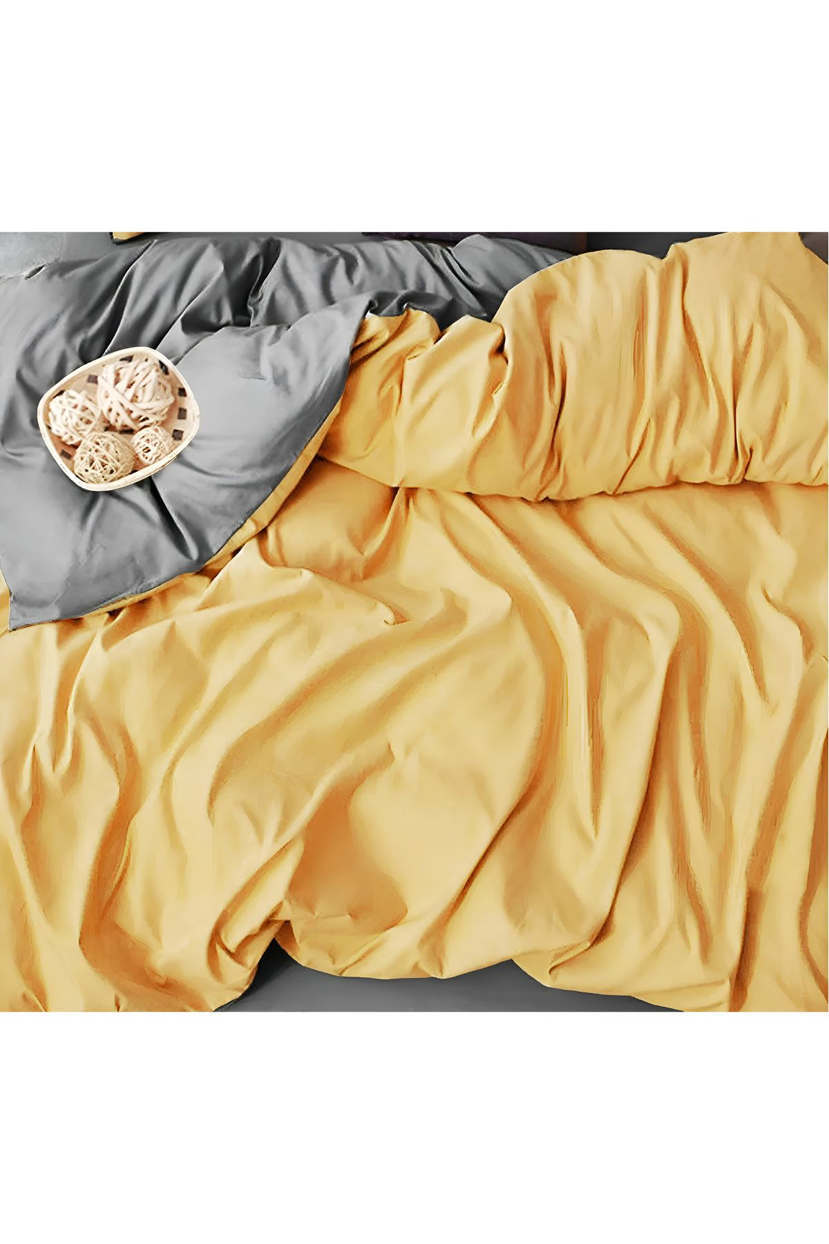 Beautiful Bird Lastikli Nevresim Takımı Tek Kişilik Set Sarı - Gri