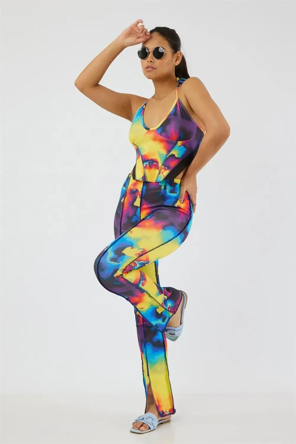 Lastikli Yüksek Bel Paçası Yırtmaçlı Ters Pis Dikiş Slimline Ispa