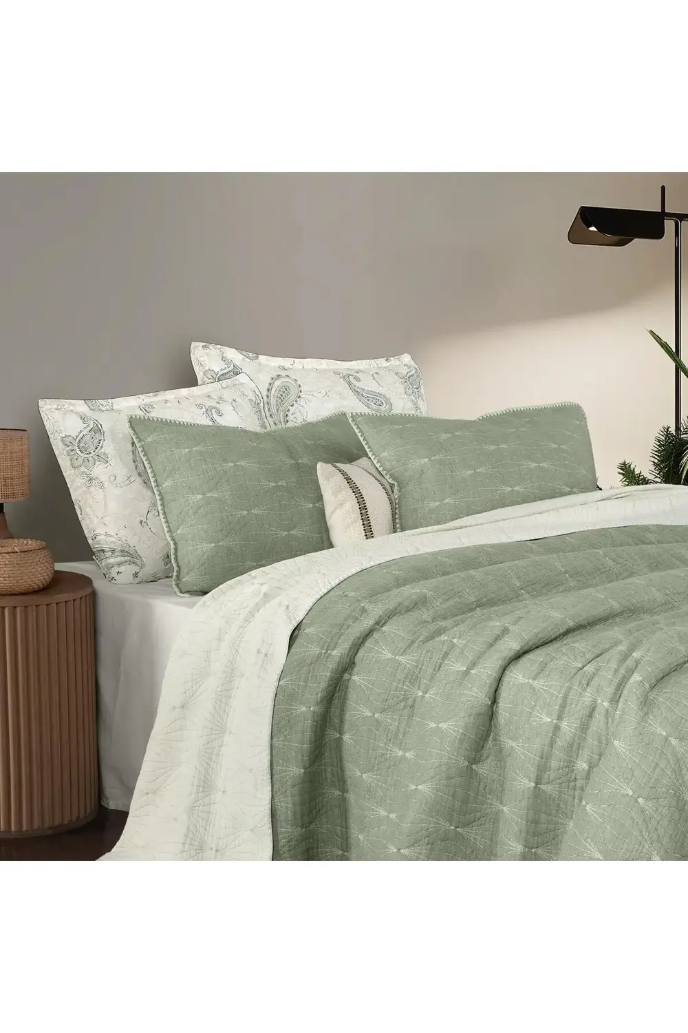 Launa Yeşil Çift Kişilik %100 Pamuk Yatak Örtüsü 230*240 cm