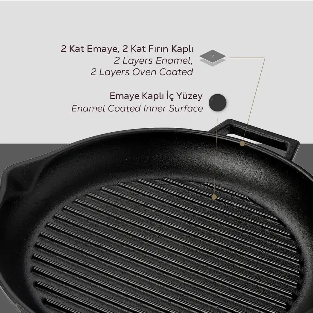 Lava Demir Döküm Yuvarlak Izgara Grill Tava 30 Cm Eco Gt 30 T5