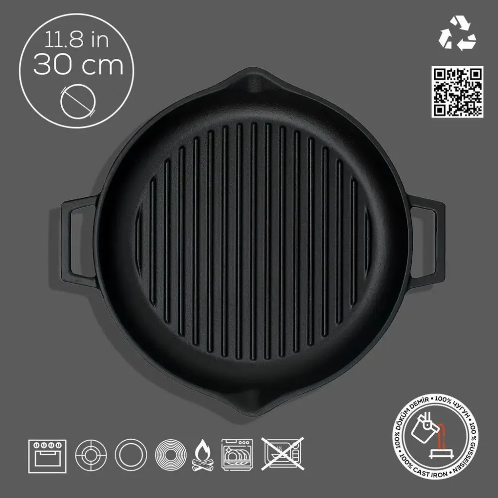 Lava Demir Döküm Yuvarlak Izgara Grill Tava 30 Cm Eco Gt 30 T5