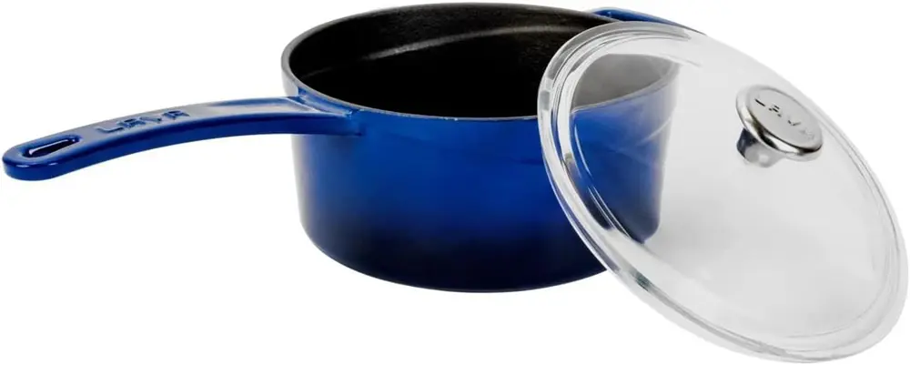 Lava Döküm Saplı Sos Sütlük Tencere 16 Cm Mavi Cam Kapak LVYSOS16