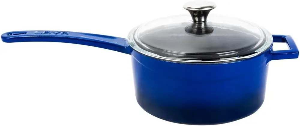 Lava Döküm Saplı Sos Sütlük Tencere 16 Cm Mavi Cam Kapak LVYSOS16