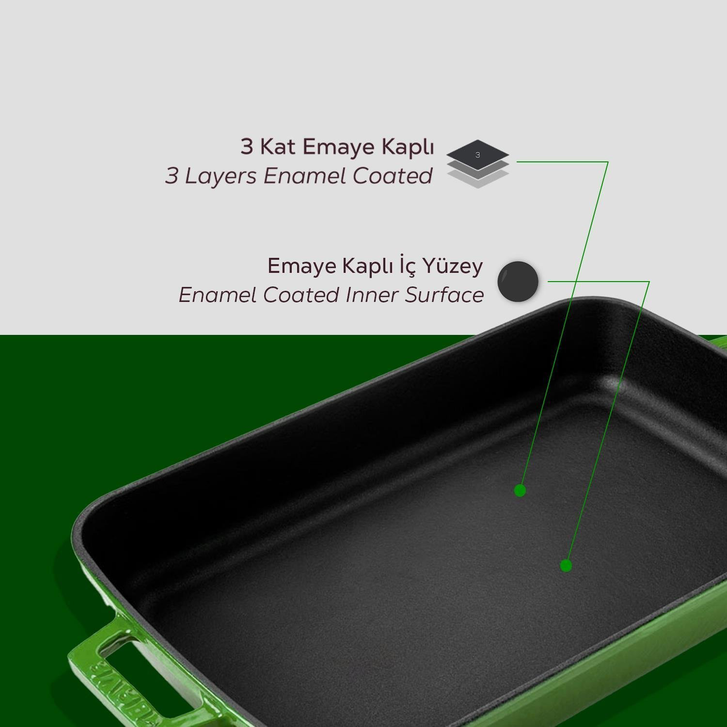 Lava Fırın Tepsisi Dikdörtgen Yeşil 22 X 30 Cm