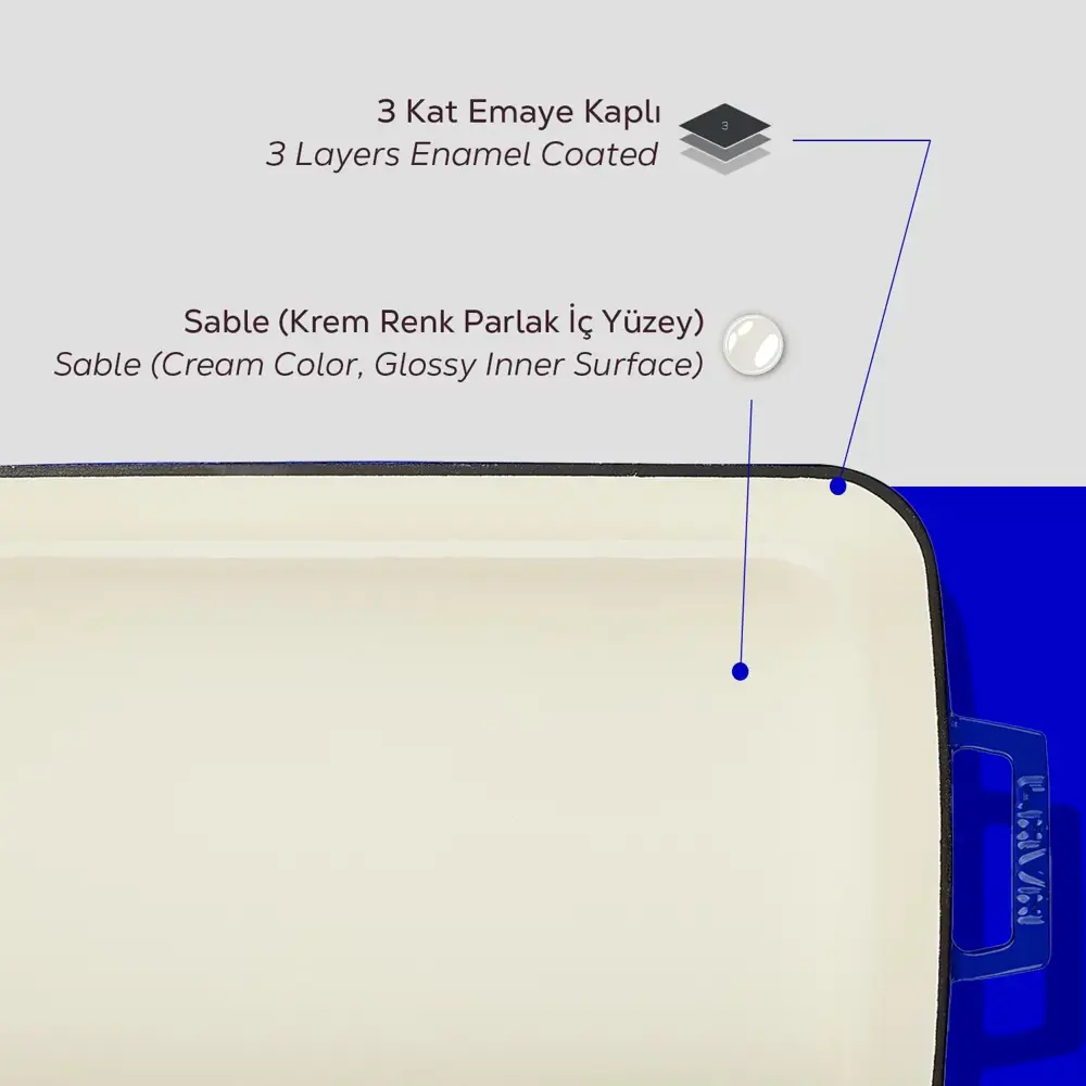 Lava Fırın Tepsisi Dikdörtgen İçi Krem Mavi 26 X 40 Cm