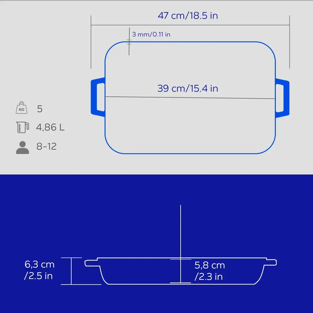 Lava Fırın Tepsisi Dikdörtgen İçi Krem Mavi 26 X 40 Cm