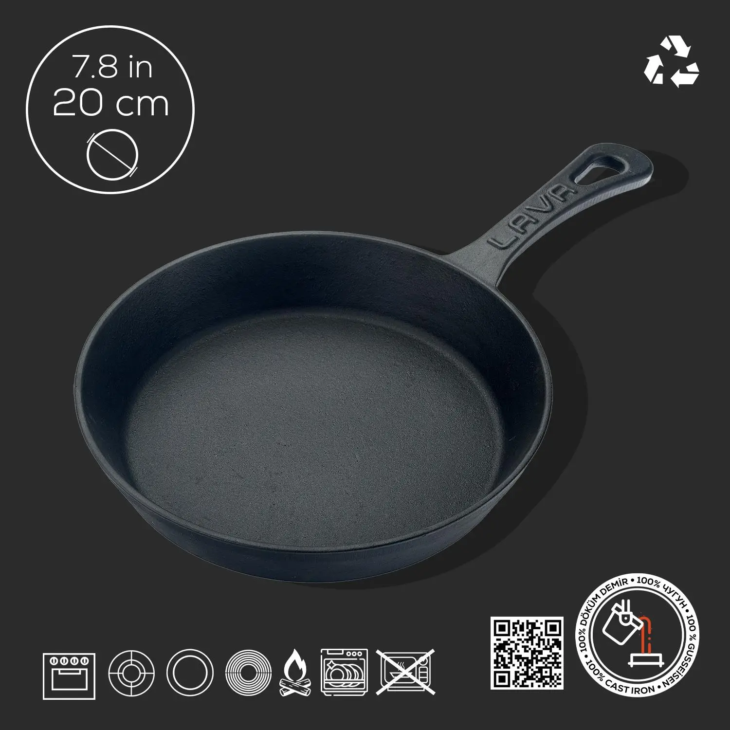 Lava Kızartma Tavası Yuvarlak Siyah Mat 20 Cm Eco Lava Kızartma Tavası Yuvarlak Siyah Mat 20 Cm Eco
