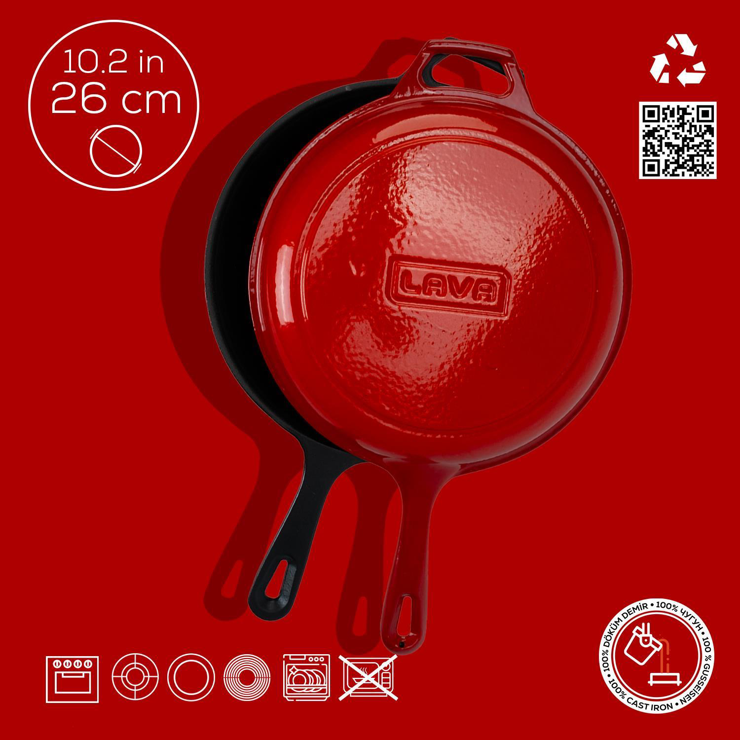 Lava Kızartma Tavası Combo Kırmızı Döküm Kapak 26 Cm Lava Kızartma Tavası Combo Kırmızı Döküm Kapak 26 Cm