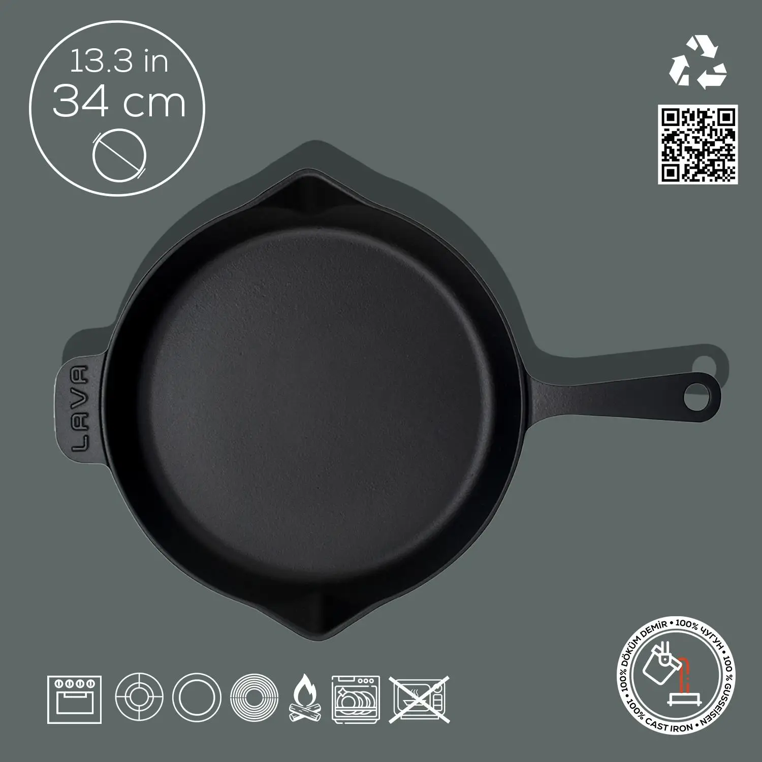 Lava Kızartma Tavası Yuvarlak Siyah Mat 34 Cm Eco Lava Kızartma Tavası Yuvarlak Siyah Mat 34 Cm Eco