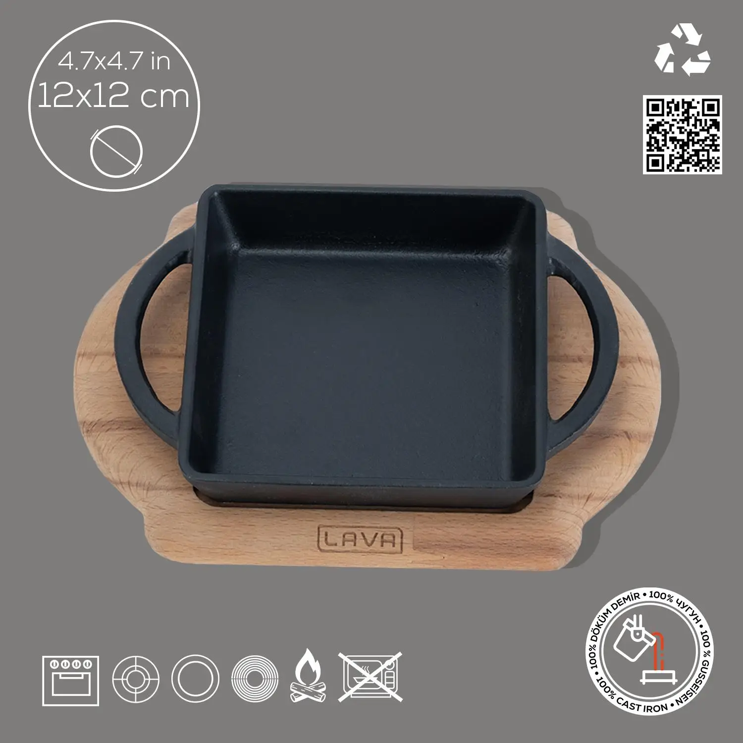 Lava Sahan Kare Siyah Mat Ahşap Stand 12 X 12 Cm Eco