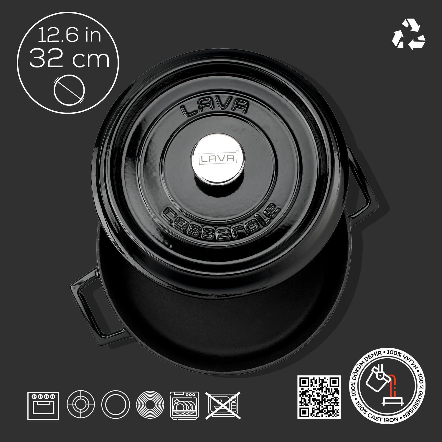 Lava Tencere Ç.A. Yuvarlak Siyah Trendy Kapak 32 Cm