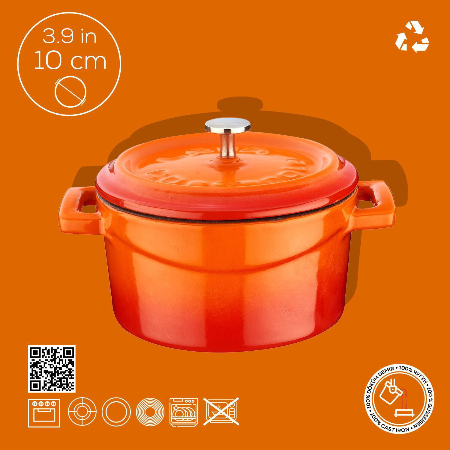 Lava  Tencere Mini Yuvarlak Turuncu Trendy Kapak 10 Cm