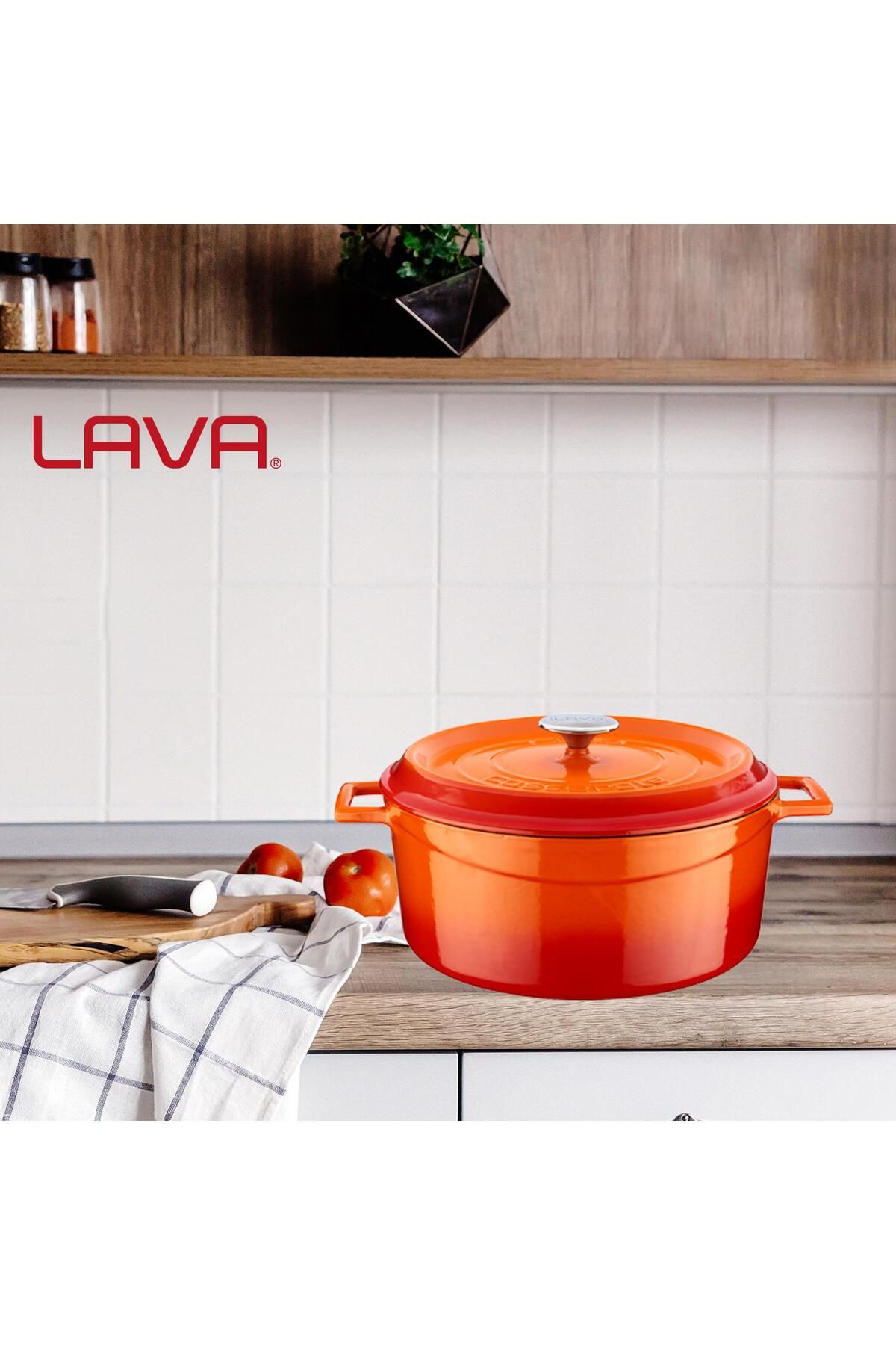 Lava Tencere Mini Yuvarlak Turuncu Trendy Kapak 28 Cm