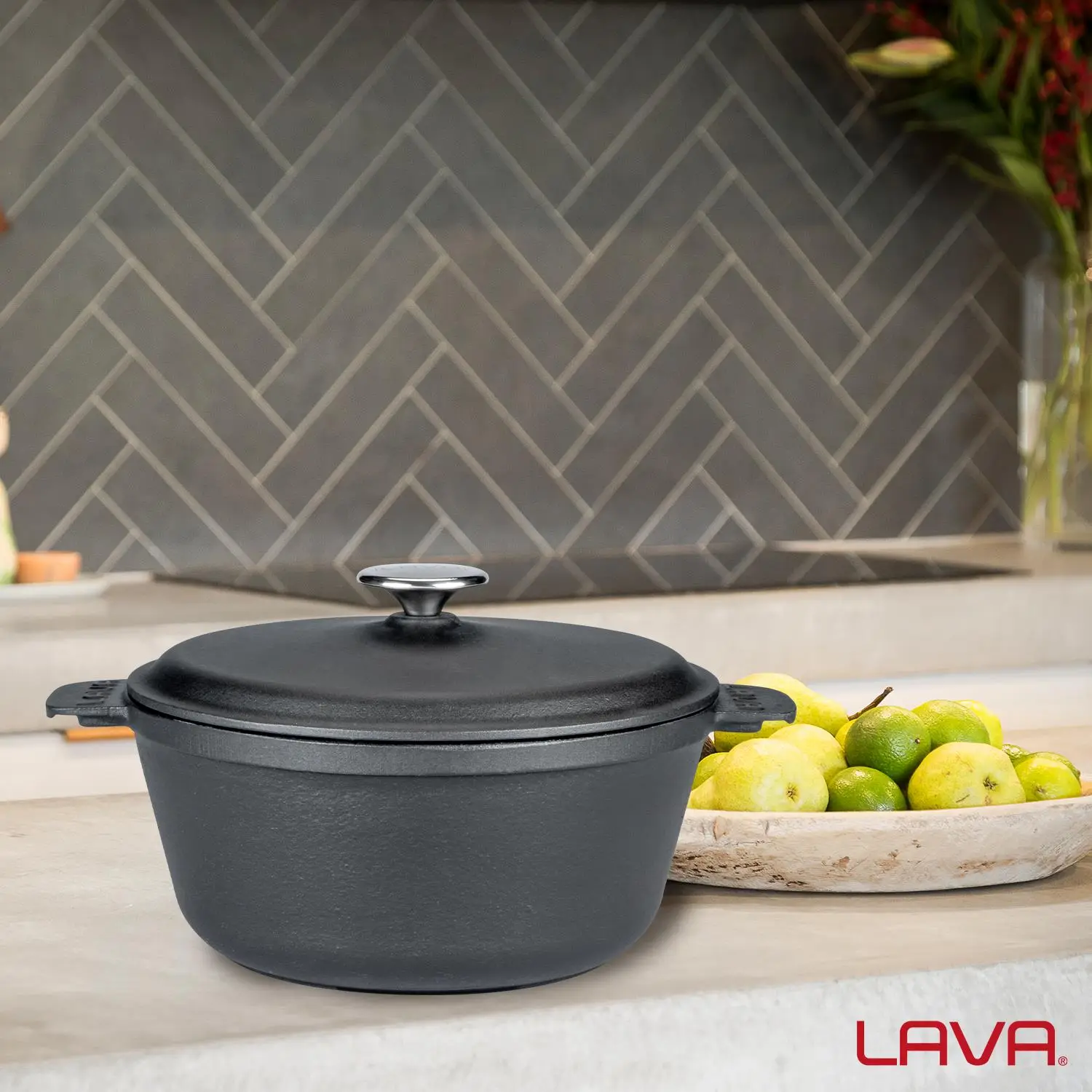 Lava Tencere Mini Yuvarlak Siyah Demir Kapak 26 Cm