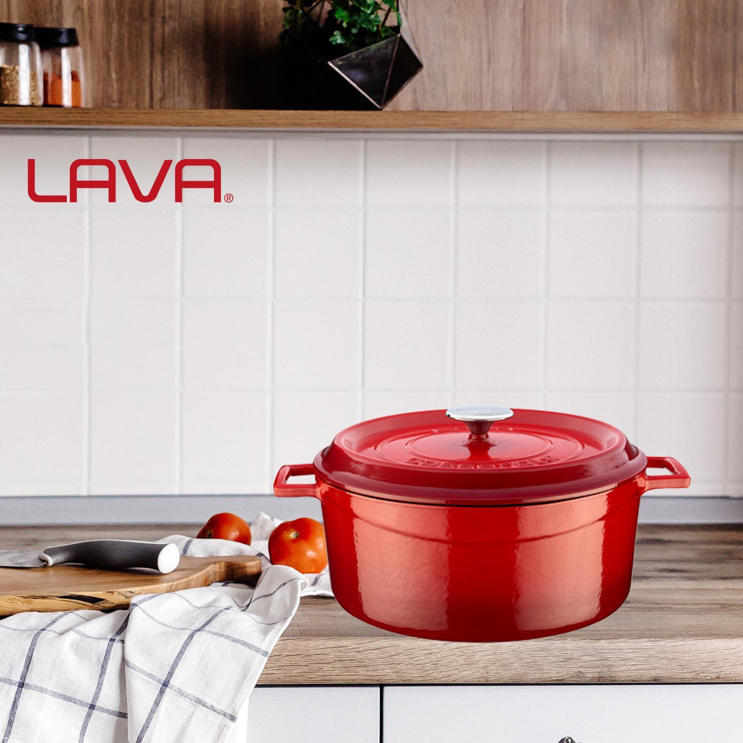 Lava Tencere Mini Yuvarlak Kırmızı Trendy Kapak 28 Cm