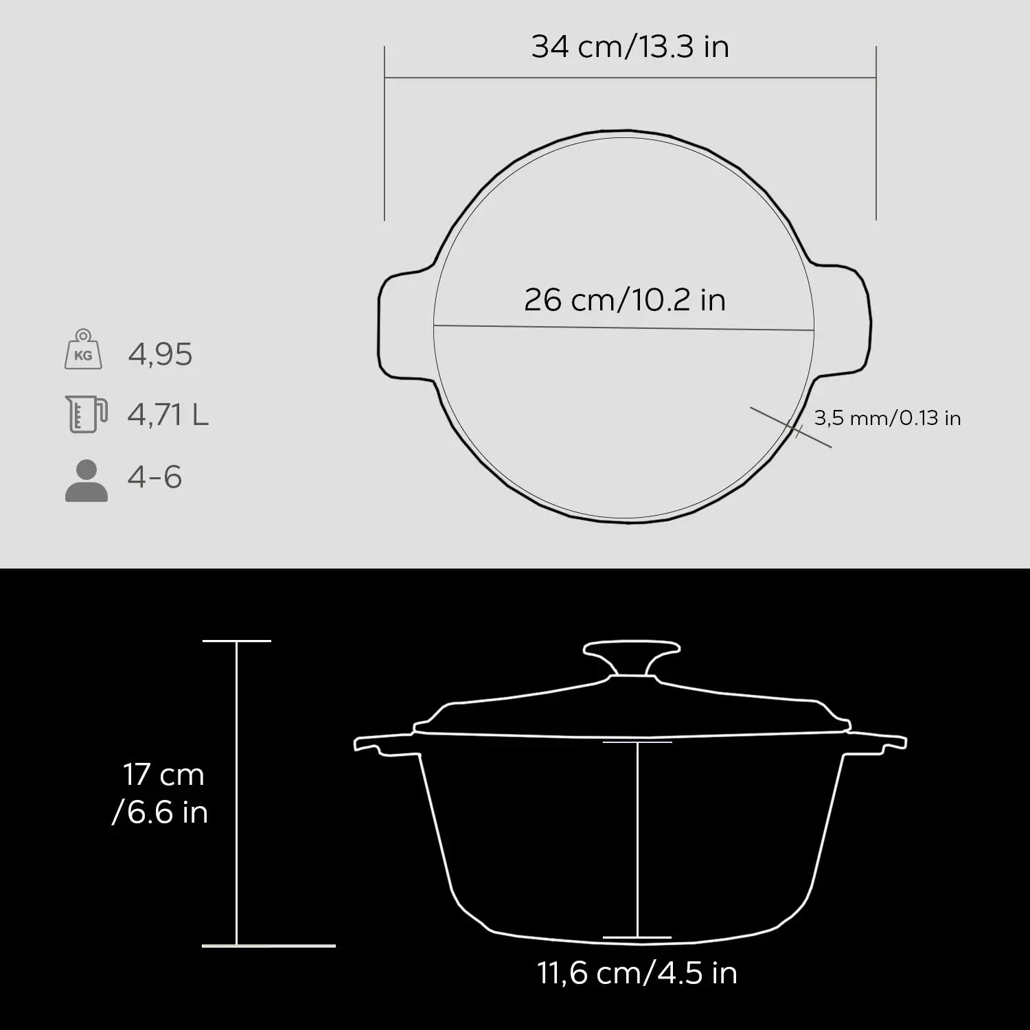 Lava Tencere Mini Yuvarlak Siyah Demir Kapak 26 Cm